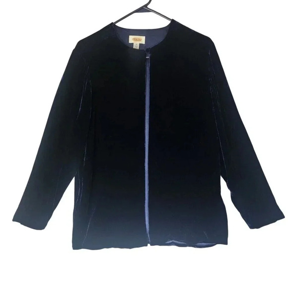 Talbots Silk Blend Swing Jacket Blue Velvet Long Sleeve Top Button Size 10 Women - Picture 1 of 7